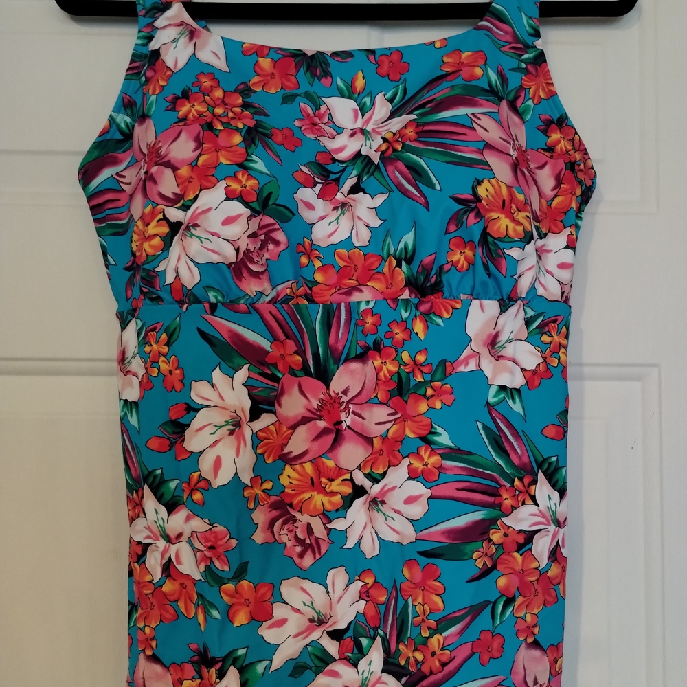 Lands' End Mastectomy Tankini Swim Top Size 14 Turquoise Lily Palm NWT - Picture 11 of 13